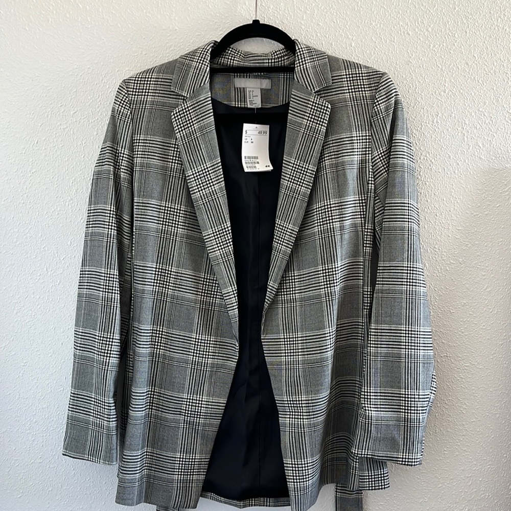 H&M Houndstooth Plaid Blazer